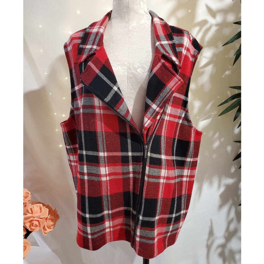 Chaps x Ralph Lauren Knit Plaid Asymmetrical Zip Vest Size 2X Holiday Layer